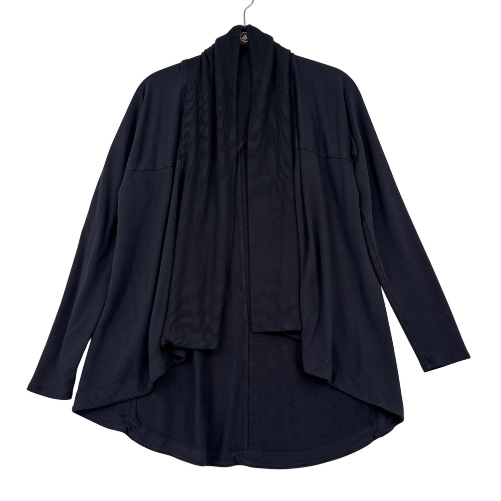 Athleta Pranayama Wrap Cardigan Sweater Size S Black Open Ribbed Drape Oversized